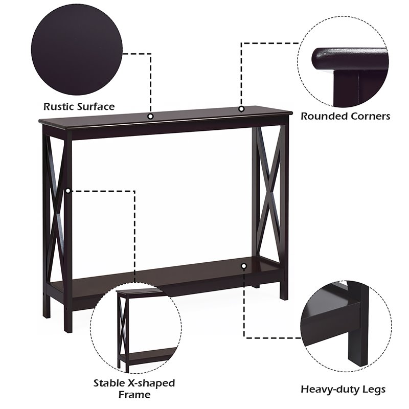 Costway 2-Tier X-Design Bookshelf Sofa Side Accent Console Table in Espresso