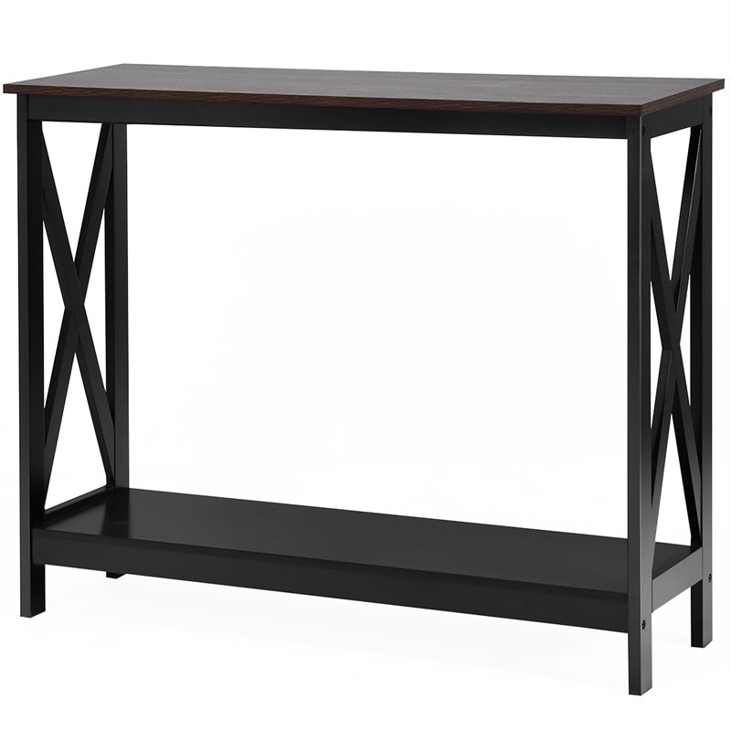 Costway 2-Tier X-Design Bookshelf Sofa Side Accent Console Table in Natural