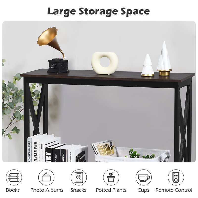 Costway 2-Tier X-Design Bookshelf Sofa Side Accent Console Table in Natural