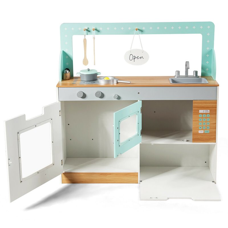 Costway 2-in-1 Kid Kitchen/Diner Restaurant Pretend Cooking Playset Toy in White