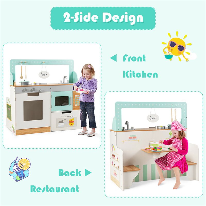 Costway 2-in-1 Kid Kitchen/Diner Restaurant Pretend Cooking Playset Toy in White