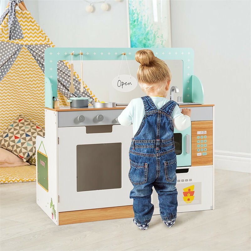 Costway 2-in-1 Kid Kitchen/Diner Restaurant Pretend Cooking Playset Toy in White
