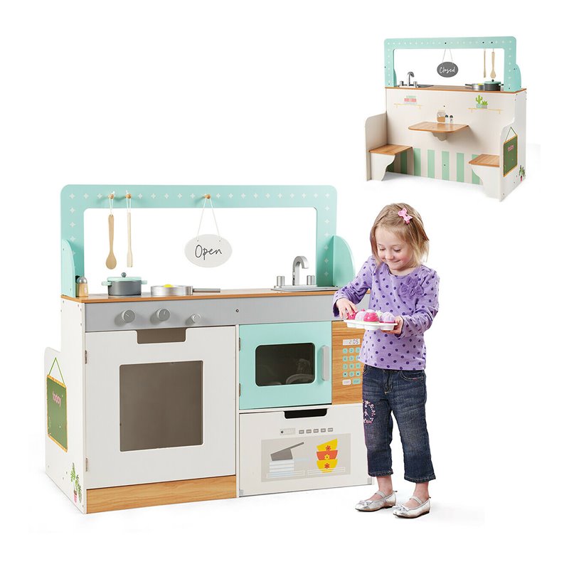 Costway 2-in-1 Kid Kitchen/Diner Restaurant Pretend Cooking Playset Toy in White
