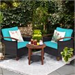 Costway 3-piece Rattan Patio Furniture Set with Wood Frame in Turquoise