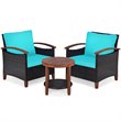 Costway 3-piece Rattan Patio Furniture Set with Wood Frame in Turquoise