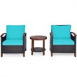 Costway 3-piece Rattan Patio Furniture Set with Wood Frame in Turquoise