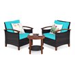 Costway 3-piece Rattan Patio Furniture Set with Wood Frame in Turquoise