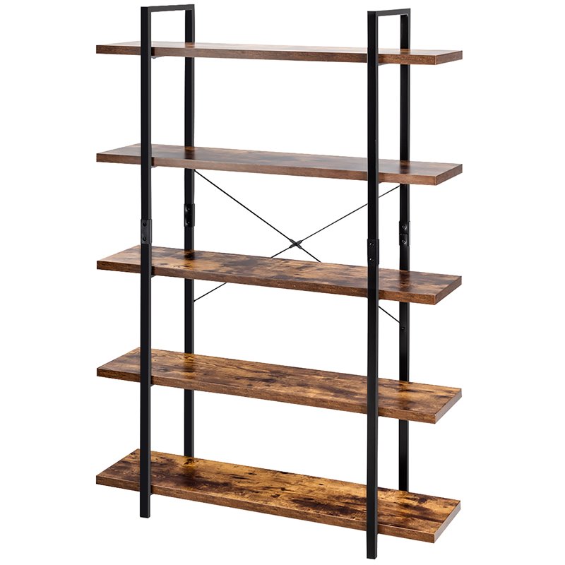 Costway 5-tier Contemporary Cellular Board and Iron Bookshelf in Brown