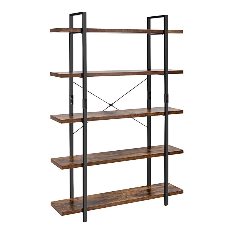 Costway 5-tier Contemporary Cellular Board and Iron Bookshelf in Brown