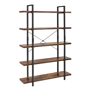 Costway 5-tier Contemporary Cellular Board and Iron Bookshelf in Brown
