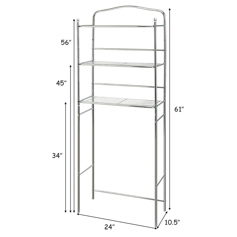 Costway 3-Tier Over The Toilet Metal Towel Rack Storage Organizer in Silver