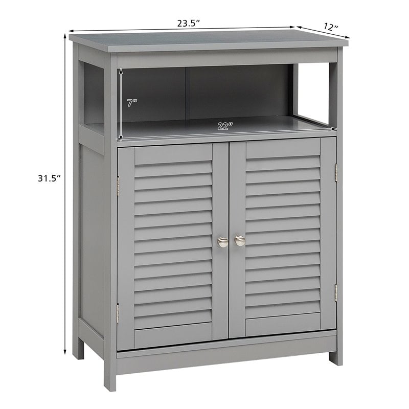 Costway Wood Bathroom Storage Floor Cabinet with Double Shutter Door in Gray