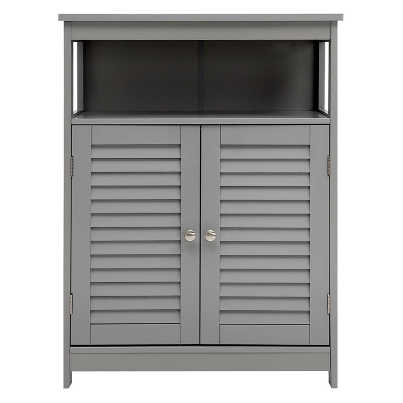 Costway Wood Bathroom Storage Floor Cabinet with Double Shutter Door in Gray