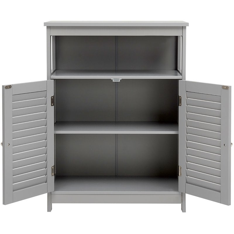 Costway Wood Bathroom Storage Floor Cabinet with Double Shutter Door in Gray