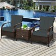 Costway 3-piece Wicker Rattan Patio Furniture Set with Cushions in Gray