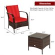Costway 3-piece Wicker Rattan Patio Furniture Set with Cushions in Red