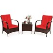 Costway 3-piece Wicker Rattan Patio Furniture Set with Cushions in Red