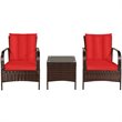 Costway 3-piece Wicker Rattan Patio Furniture Set with Cushions in Red