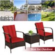 Costway 3-piece Wicker Rattan Patio Furniture Set with Cushions in Red