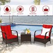 Costway 3-piece Wicker Rattan Patio Furniture Set with Cushions in Red