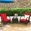 Costway 3-piece Wicker Rattan Patio Furniture Set with Cushions in Red