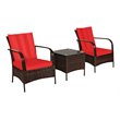 Costway 3-piece Wicker Rattan Patio Furniture Set with Cushions in Red