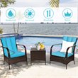 Costway 3-piece Wicker Rattan Patio Furniture Set with Cushions in Turquoise