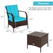 Costway 3-piece Wicker Rattan Patio Furniture Set with Cushions in Turquoise