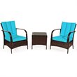 Costway 3-piece Wicker Rattan Patio Furniture Set with Cushions in Turquoise