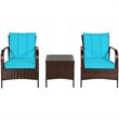 Costway 3-piece Wicker Rattan Patio Furniture Set with Cushions in Turquoise