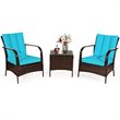 Costway 3-piece Wicker Rattan Patio Furniture Set with Cushions in Turquoise