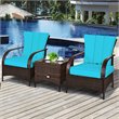Costway 3-piece Wicker Rattan Patio Furniture Set with Cushions in Turquoise
