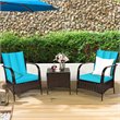 Costway 3-piece Wicker Rattan Patio Furniture Set with Cushions in Turquoise