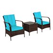 Costway 3-piece Wicker Rattan Patio Furniture Set with Cushions in Turquoise