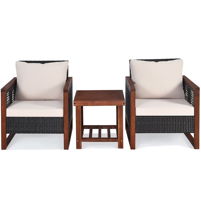 Costway 3-piece Rattan Patio Wicker Furniture Set with Square Table in Brown