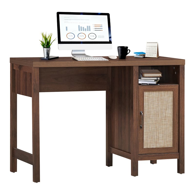 Costway Contemporary Wood Computer Desk with Storage Cabinet in Walnut