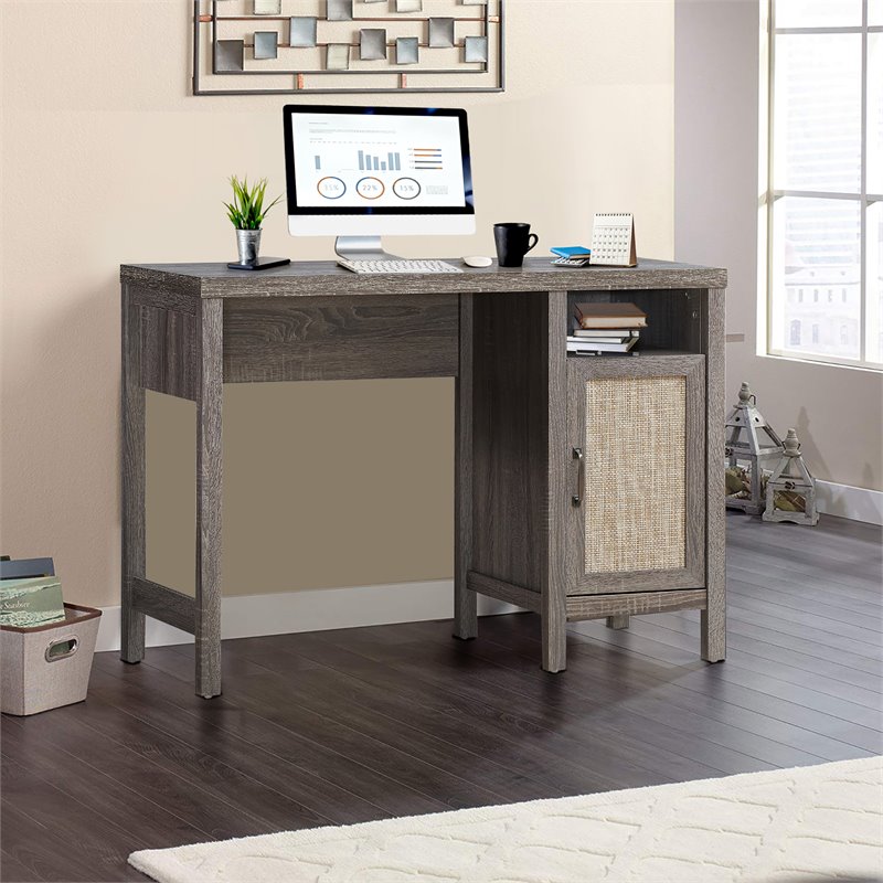 Costway Contemporary Wood Computer Desk with Storage Cabinet in Oak