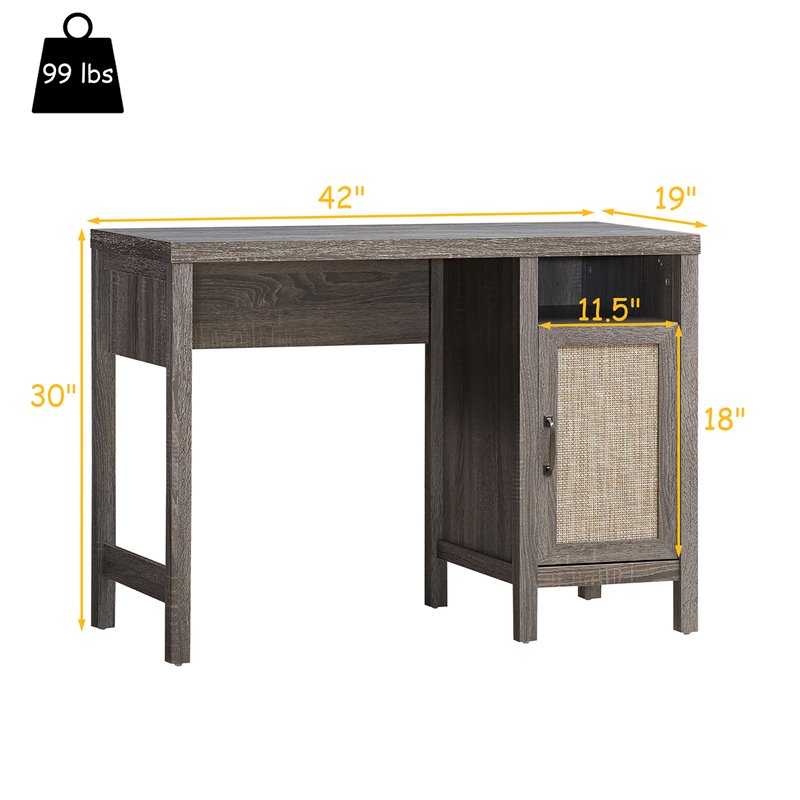 Costway Contemporary Wood Computer Desk with Storage Cabinet in Oak