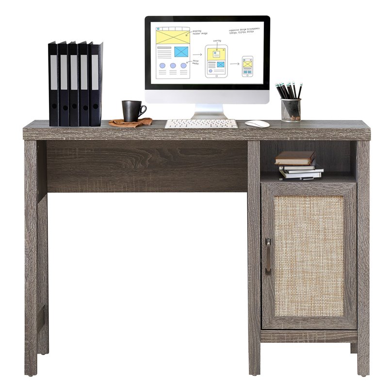 Costway Contemporary Wood Computer Desk with Storage Cabinet in Oak