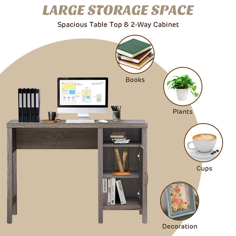 Costway Contemporary Wood Computer Desk with Storage Cabinet in Oak