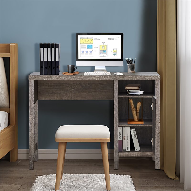 Costway Contemporary Wood Computer Desk with Storage Cabinet in Oak