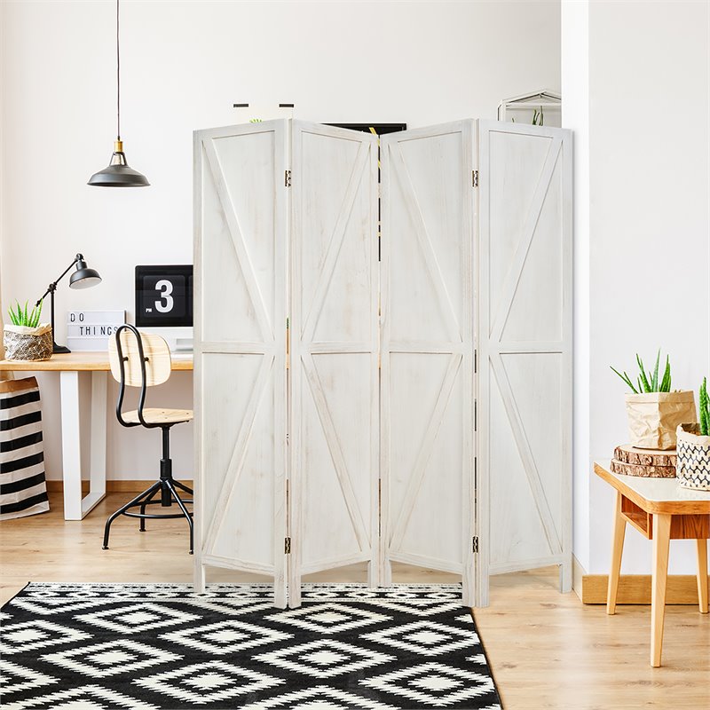Costway 4-panel Wood Folding Room Divider with V-shaped Design in White