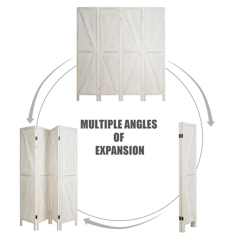 Costway 4-panel Wood Folding Room Divider with V-shaped Design in White