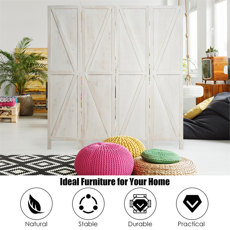 Costway 4-panel Wood Folding Room Divider with V-shaped Design in White