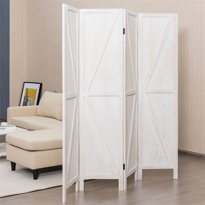 Costway 4-panel Wood Folding Room Divider with V-shaped Design in White