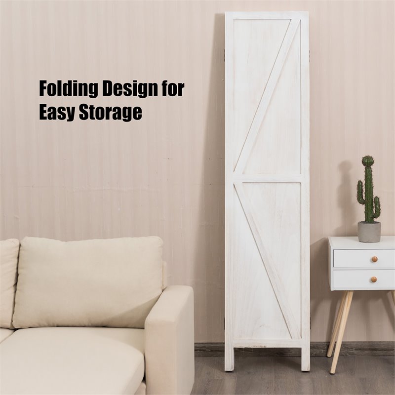 Costway 4-panel Wood Folding Room Divider with V-shaped Design in White
