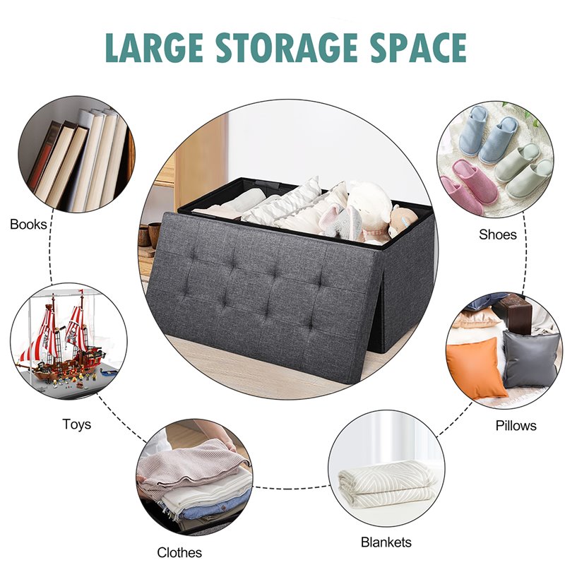 Costway 31.5'' Fabric Foldable Storage Ottoman Toy Chest in Dark Gray