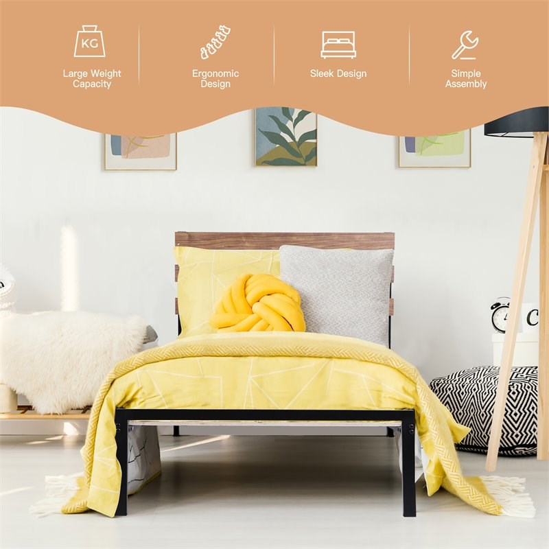 Costway Contemporary Metal Twin Size Platform Bed Frame in Black