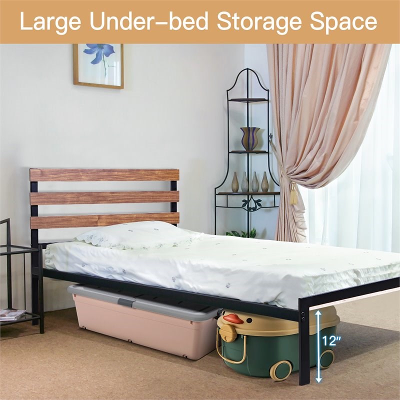 Costway Contemporary Metal Twin Size Platform Bed Frame in Black