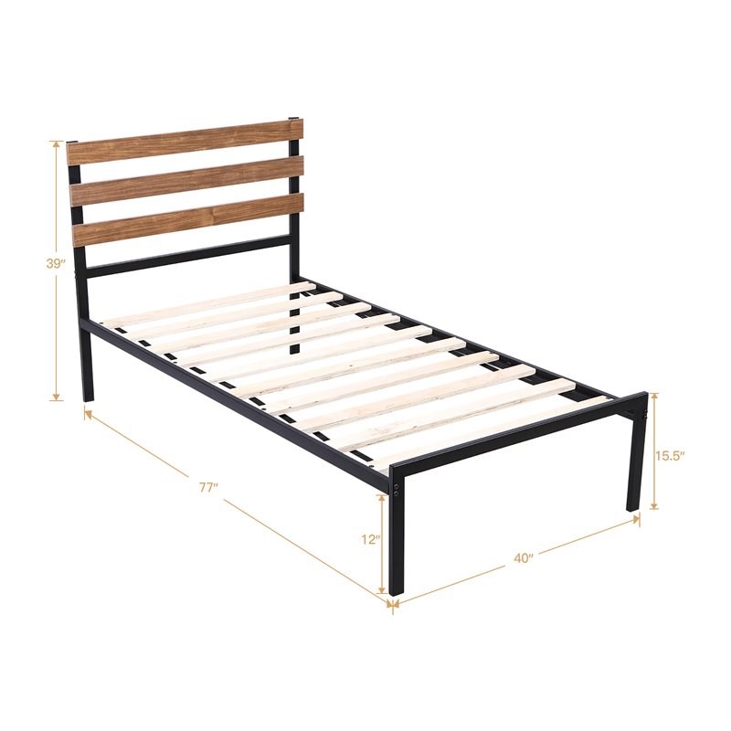 Costway Contemporary Metal Twin Size Platform Bed Frame in Black